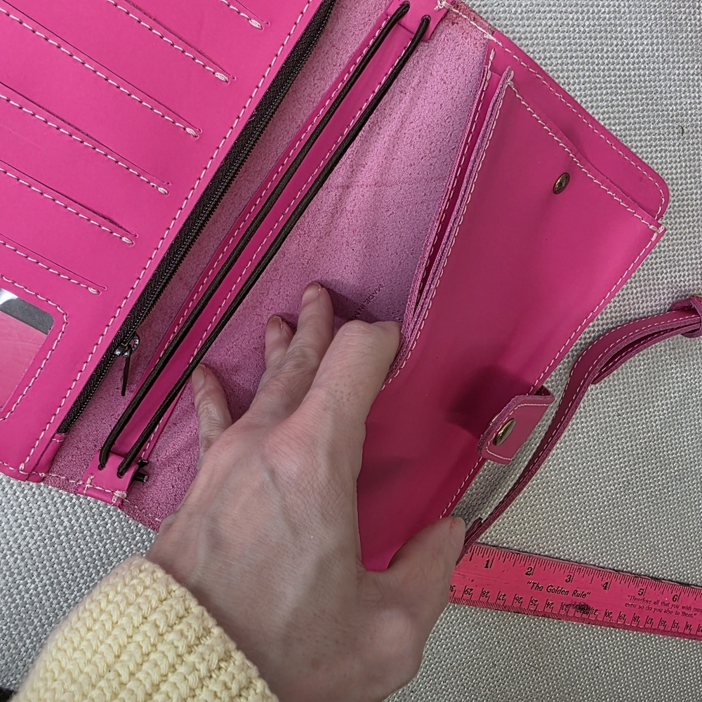 Planner Perfect Hot Pink Leather Everyday Traveler’s Notebook Crossbody Wallet - Picture 11 of 12